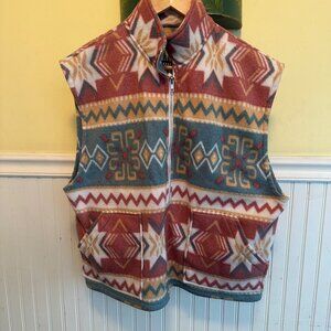 Vintage NY 10018 Fleece Vest Tribal Print Full Zip Sleeveless Jacket